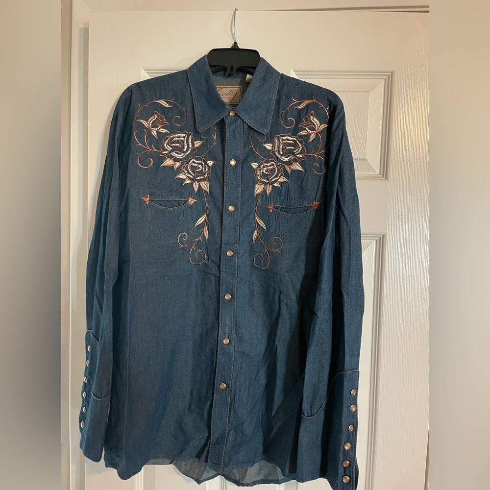 Scully Western Embroidered Pearl Snap Size Small